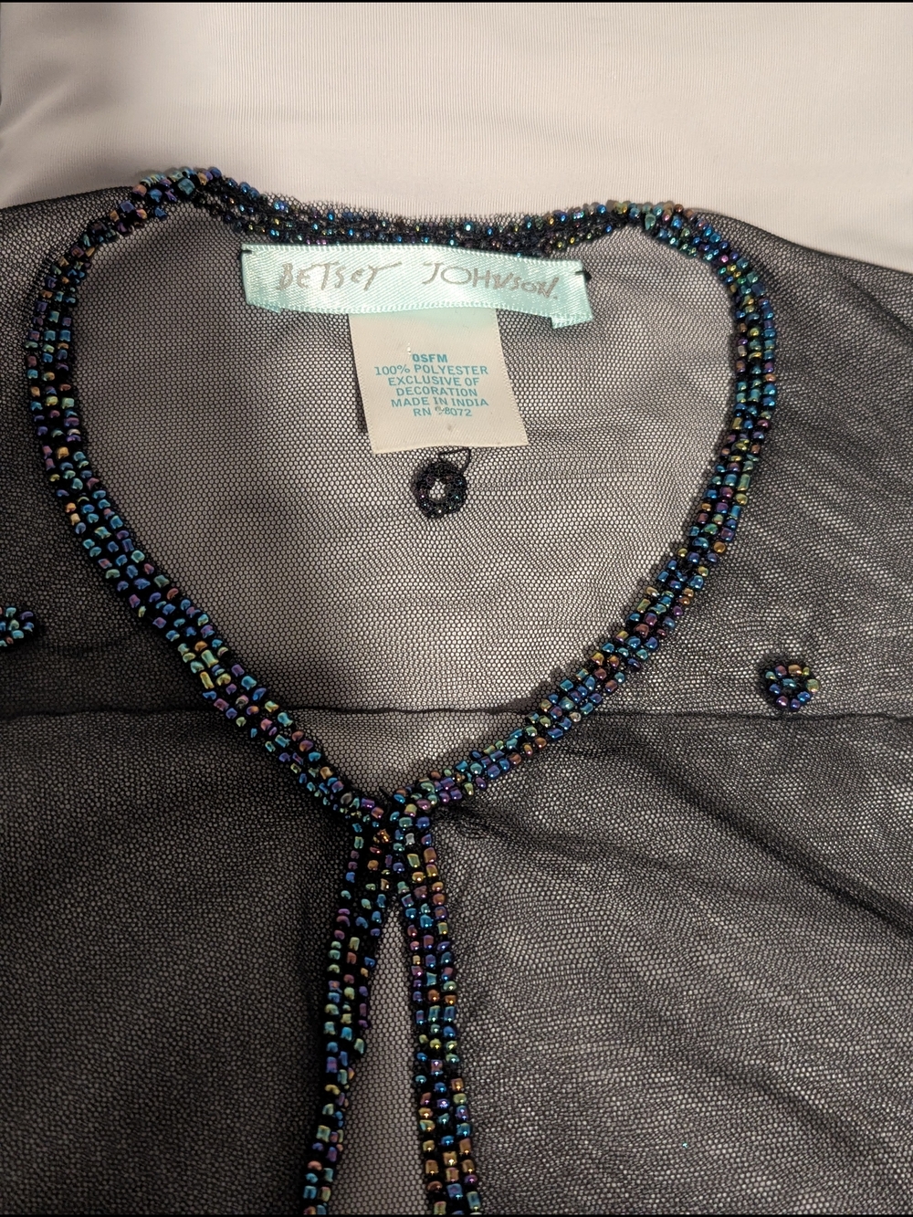 Betsey Johnson Black Floral Sheer Beaded Romantic Vampy Capelet - Picture 3 of 7